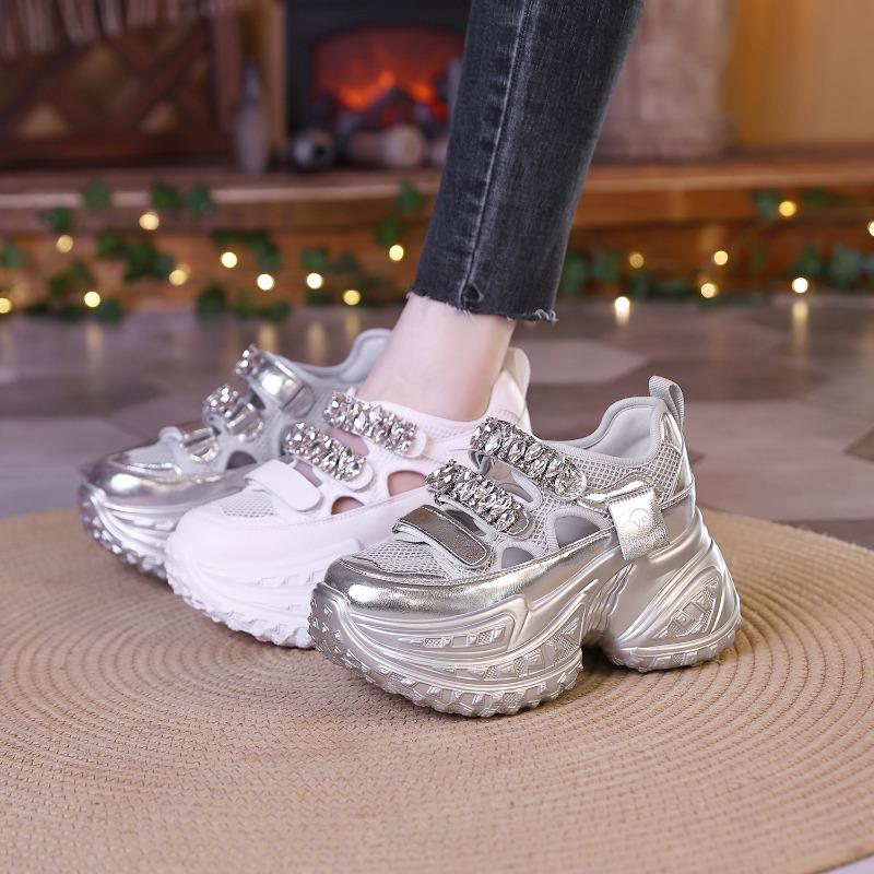 Dad Shoes Women's Summer New Tires Durian Bottom Rhinestone Word Mary Jane Thick-soled Heightening Sneakers