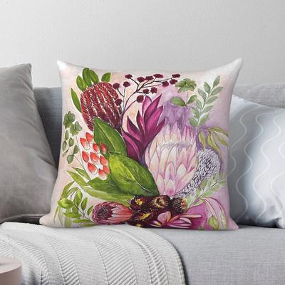 Australian Native Flower Square Pillowcase Polyester Linen Velvet Printed Zip Decor Sofa Seater Cushion Cover