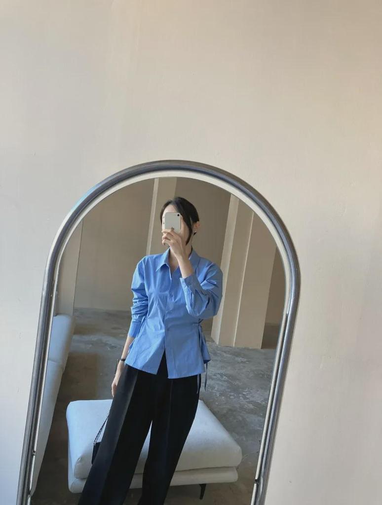 Spring 2024 Korean Loose-Fit Strap Long-Sleeve Shirt for Women - Trendy and Versatile