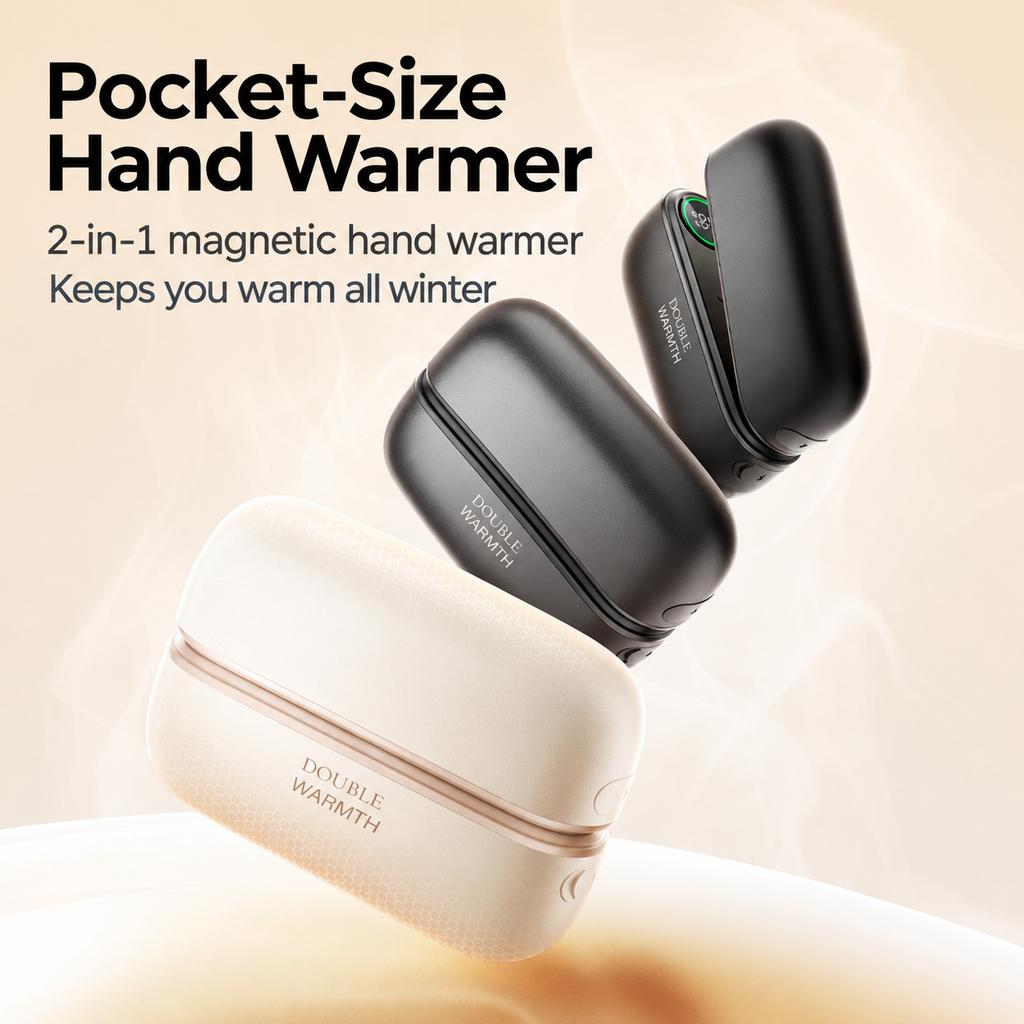 2-in-1 Magnetic Hand Warmer with Detachable Design, Rechargeable Pocket Hand Warmer, Double-Sided Heating Portable Hand Warmer with LED Display
