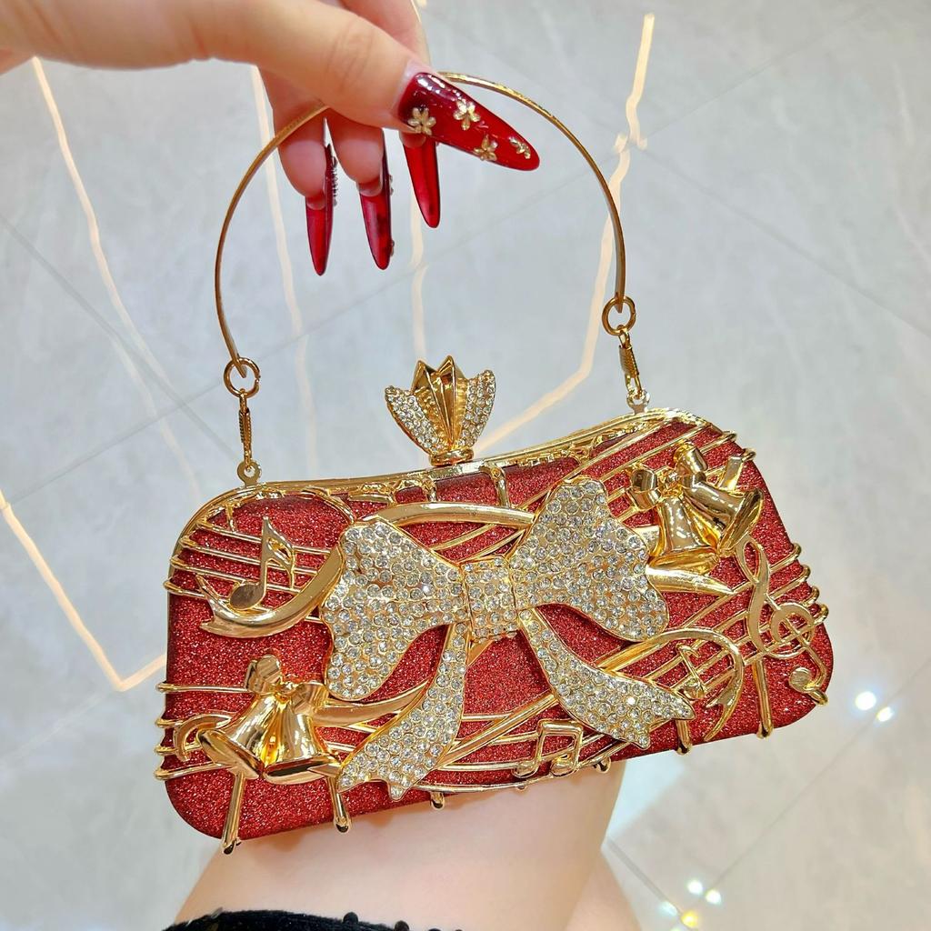 Fashion Musical Note Evening Clutch Purse Luxury Glitter Ladies Bow Design Diamond Studded Handbag Wedding Bridal Crossbody Bags