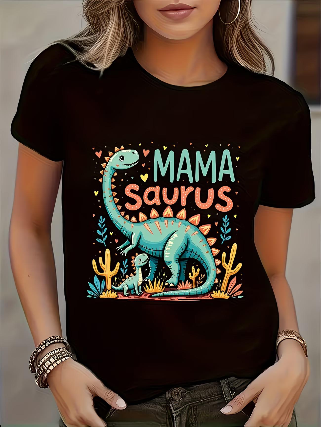 

Womens Soft Stretch Dinosaur Cactus Print TShirt Loose Fit Round Neck Casual Top Suitable for Moms Machine Washable Blouse S