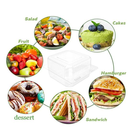 100 Stück 5,3 Zoll Kuchenverpackungsboxen Klarer Lebensmittelbehälter mit Deckeln Verdickte Einweg-Sandwich-Dessert-Hamburger-Salat-Klappboxen