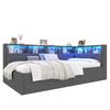 Daybed, Sofa Bed, 90 × 200 Cm, USB + Type-C Ports, Hydraulic Storage, Storage Compartments, Multicolor LED Strip Lighting, No Mattress, Linen, Gray