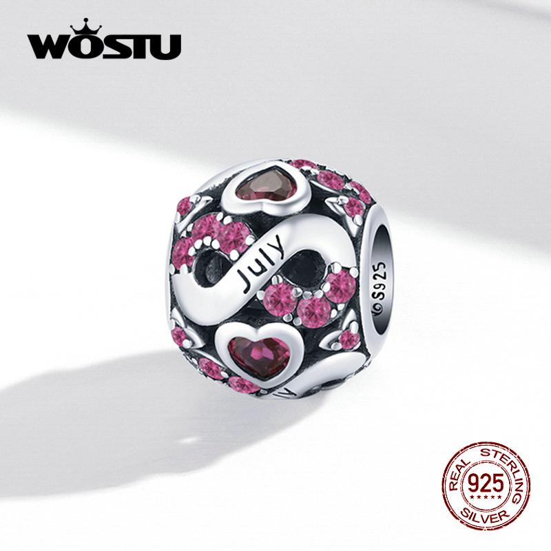 WOSTU Pave barevné kamínky Dvanáct měsíců sférický 925 Sterling Silver Charm korálek pro DIY šperky dárek