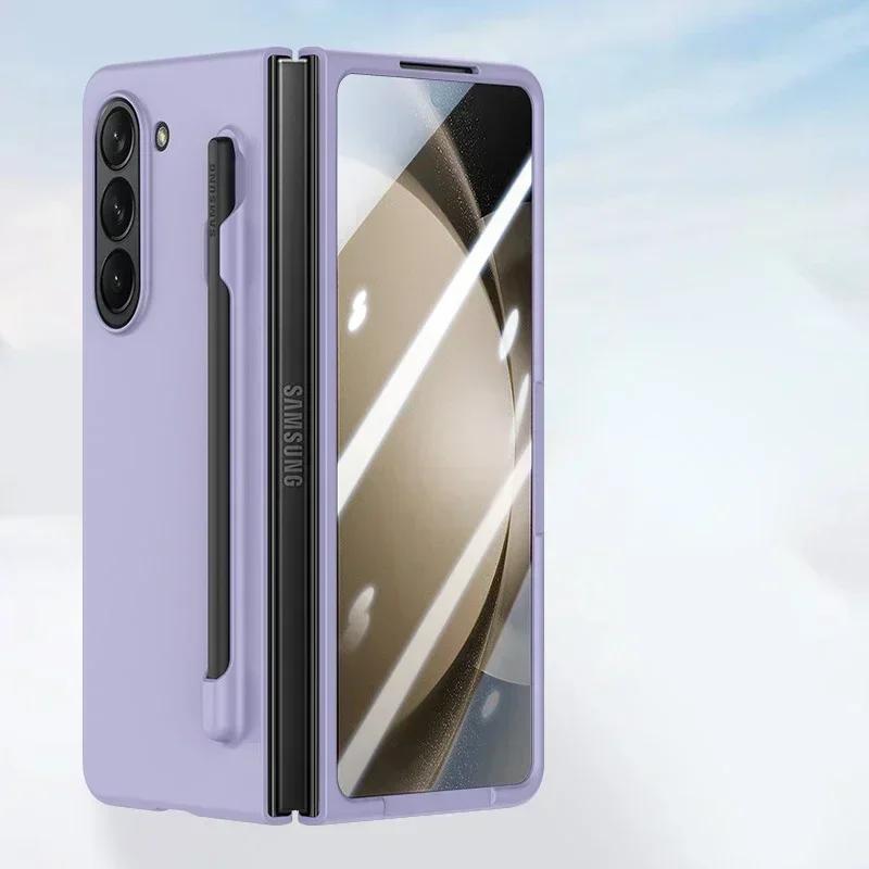 Ultra Thin Matte Solid Color with S Pen Holder Phone Case for Samsung Galaxy Z Fold 7 6 5 Slim Screen Shockproof Protect Cover