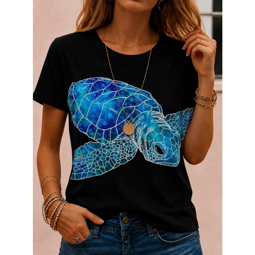 Fashion Women Retro Creative Turtle Pattern Print T Shirt Funny Casual O-neck Short Sleeves T-shirt Summer Female Tee Shirt