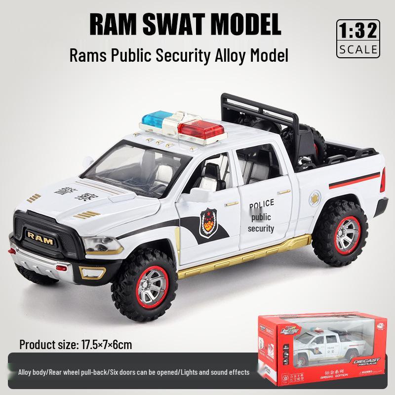 1:32 Pull-Back Alloy Police Car Toy with Lights & Sound – Six-Opening Doors for Kids