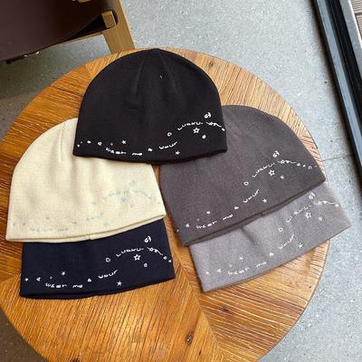 Star Embroidered Knitted Hat for Women To Show Off Their Faces Small Cold Hat for Women Couple Style  Versatile Headband Woolen Hat for Men