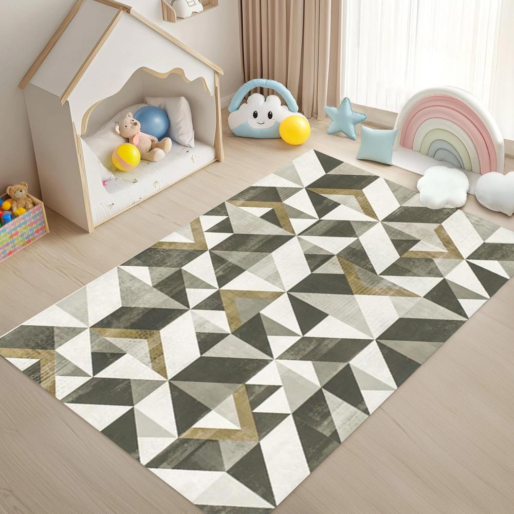 

Modern Geometric Pattern Area Rug Non Slip Decorative Floor Mat for Living Room Bedroom Kids Playroom Multiple Color Options 40X60cm