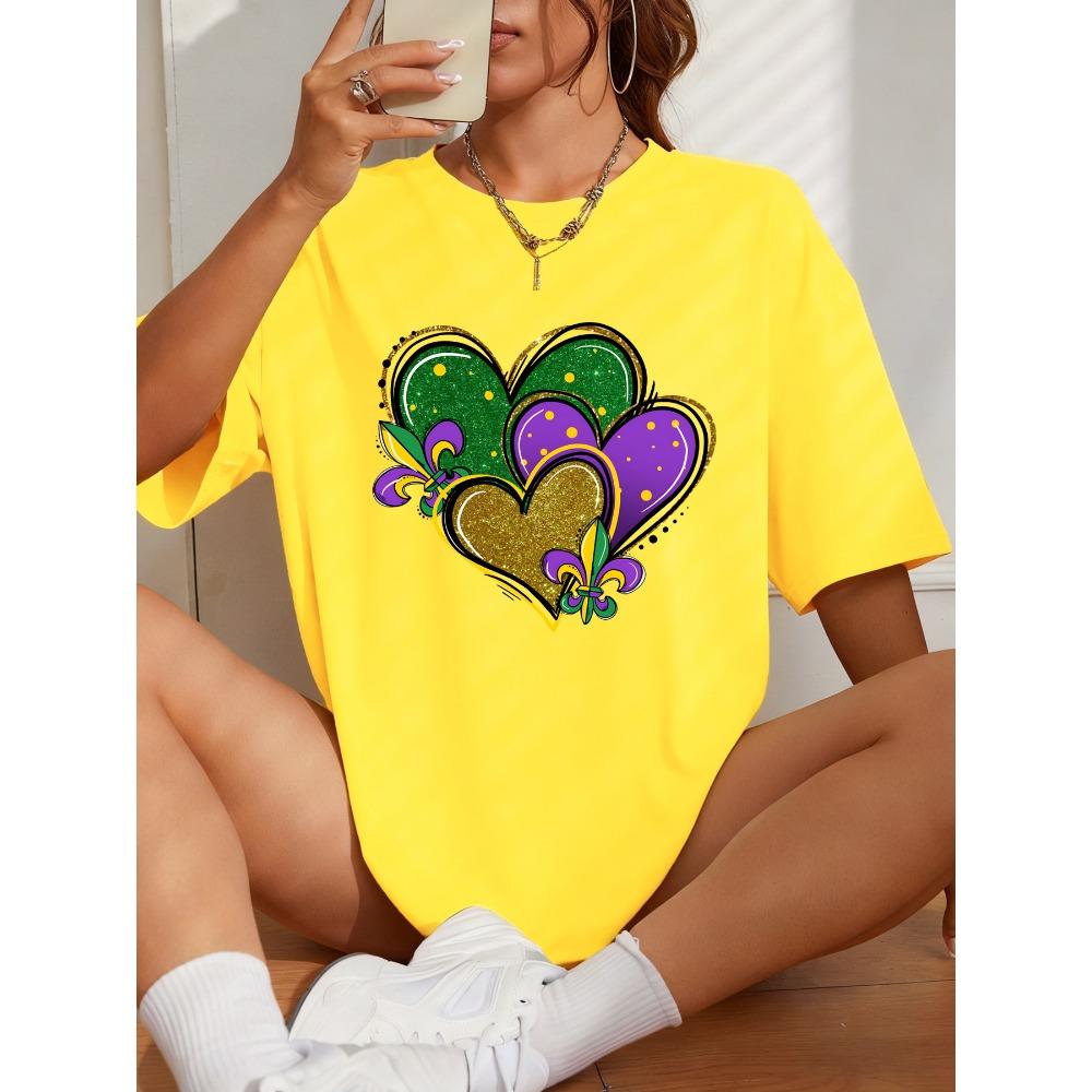 Happy Carnivals Creative Heart Design Women T Shirt Jogging Casual Sportswear Summer Crewneck T-Shirt Loose Short Sleeves