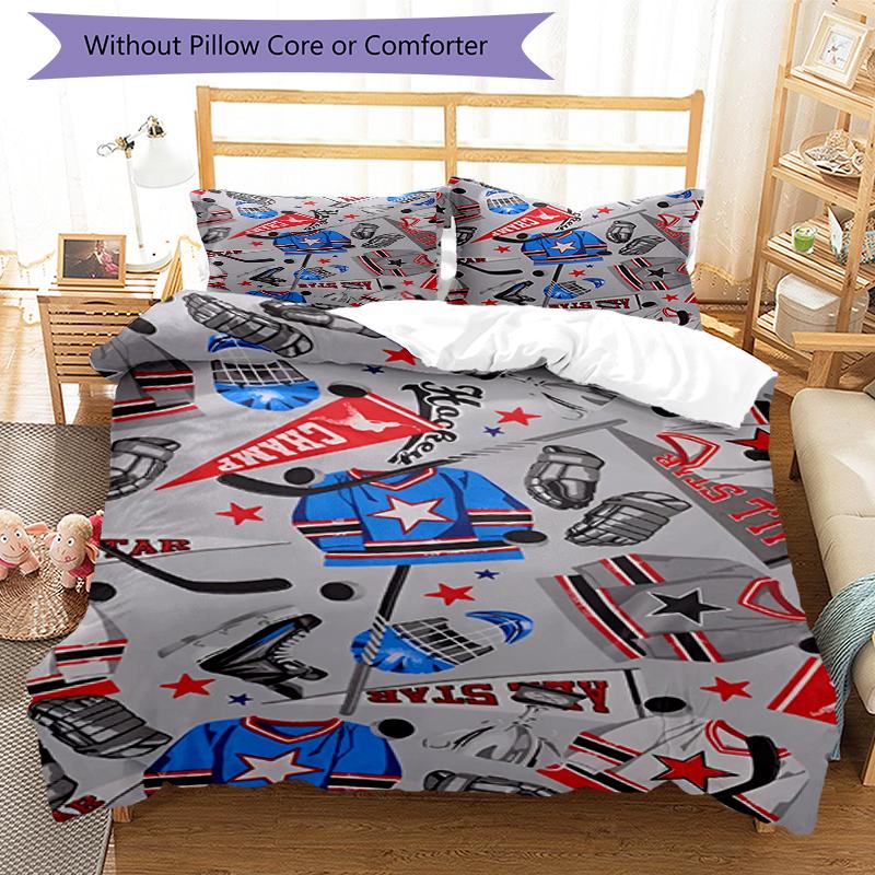 3pcs Ice Hockey Bedding Set Duvet Cover Closure Includes 1 Duvet Cover & 2 Pillowcases, Soft and Comfortable for All Seasons.