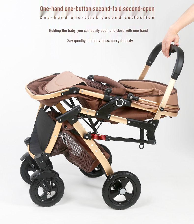 Convertible Lightweight Baby Stroller: Reclining, Foldable, High Landscape, Shock-Absorbing, Two-Way Use for Newborns