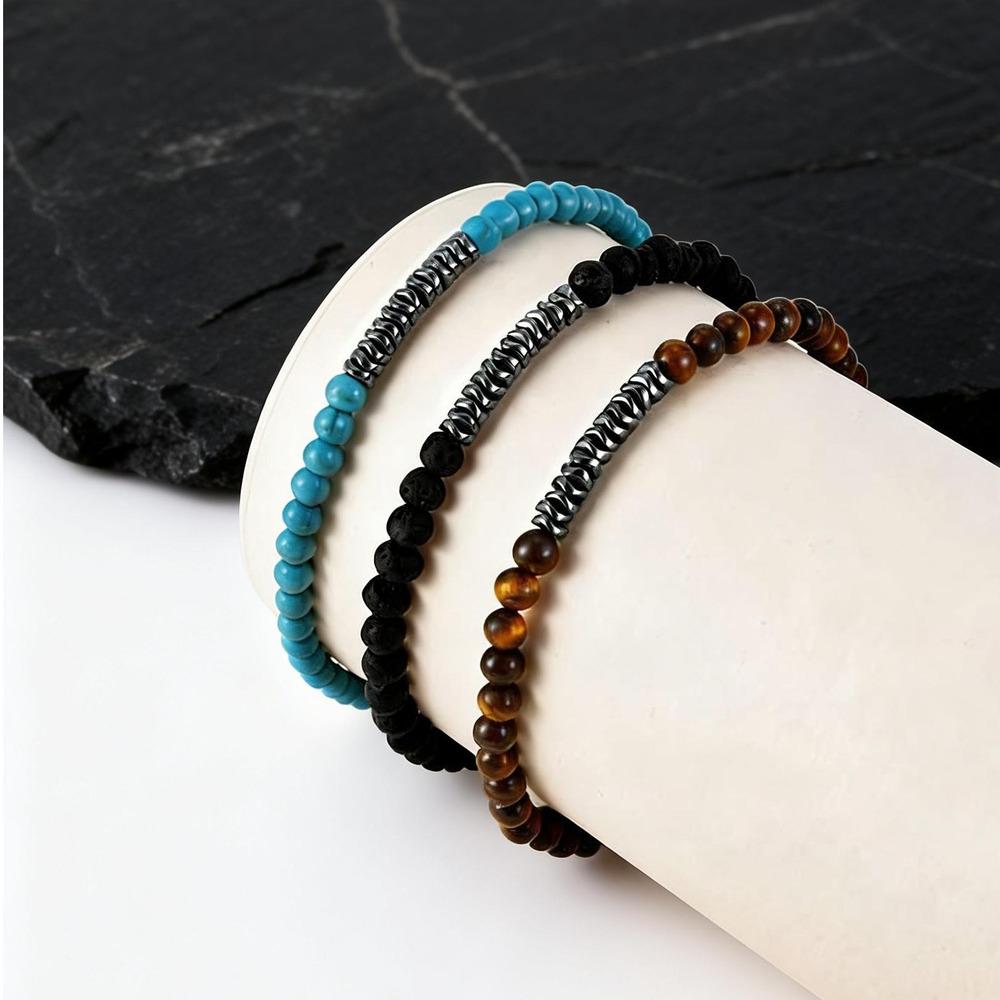 4mm Bead Bracelet for Men Boys,Irregular Hematite Stone Meditation Yoga Rosary Braclet,Ethnic Bohemian Jewelry Gift