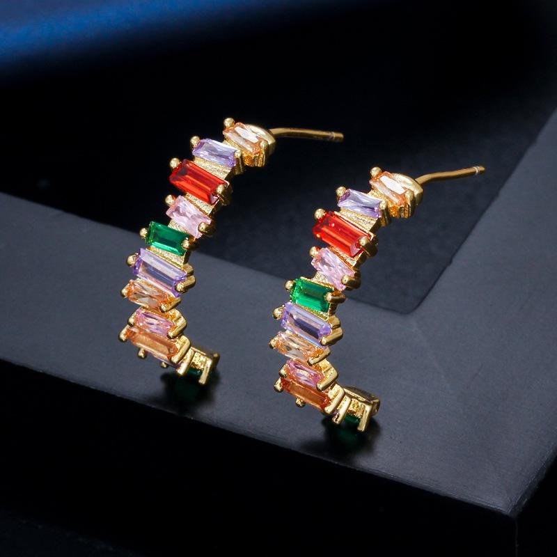Ki0104 Boucles d'oreilles Couleur Douce Anneau Zircon Semi-circulaire en C, Boucles d'oreilles Bague pour Femmes