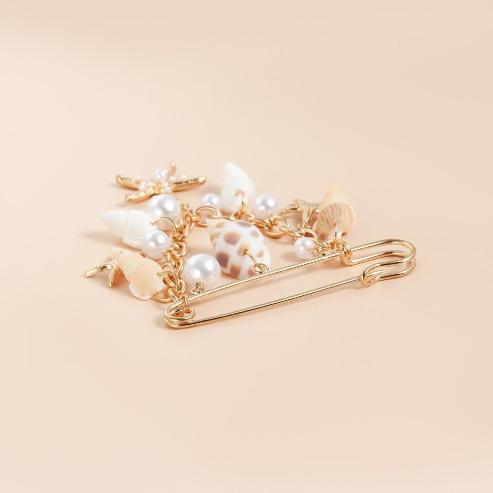 Fashion Pearl Shell Lady's Brooch Anti Exposure Fixed Pants Fixed Pin Versatile Creative Tassel Chain Brooch Clothes Decor