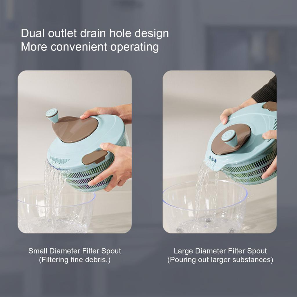 4L Fruit and Vegetable Washer Salad Drier Hand Crank Vegetable Dryer with Dual Drainage Holes for Kitchen