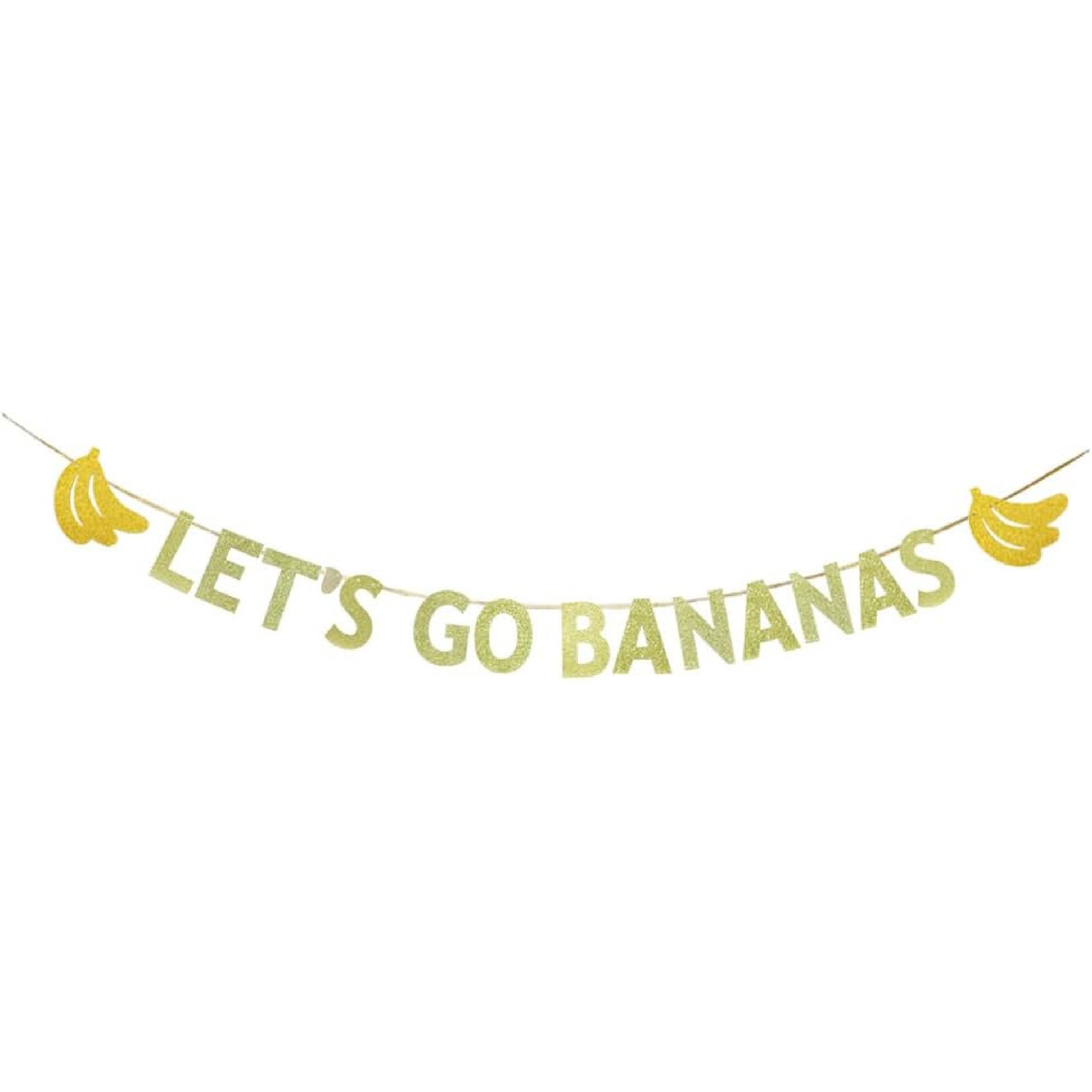 JENSENLIN Lets GO Bananas Letter Banner,Twotti Frutti Birthday Decorations,Banana Theme Party Banner for Fruit Birthday Party Decor,Gold Glitter.