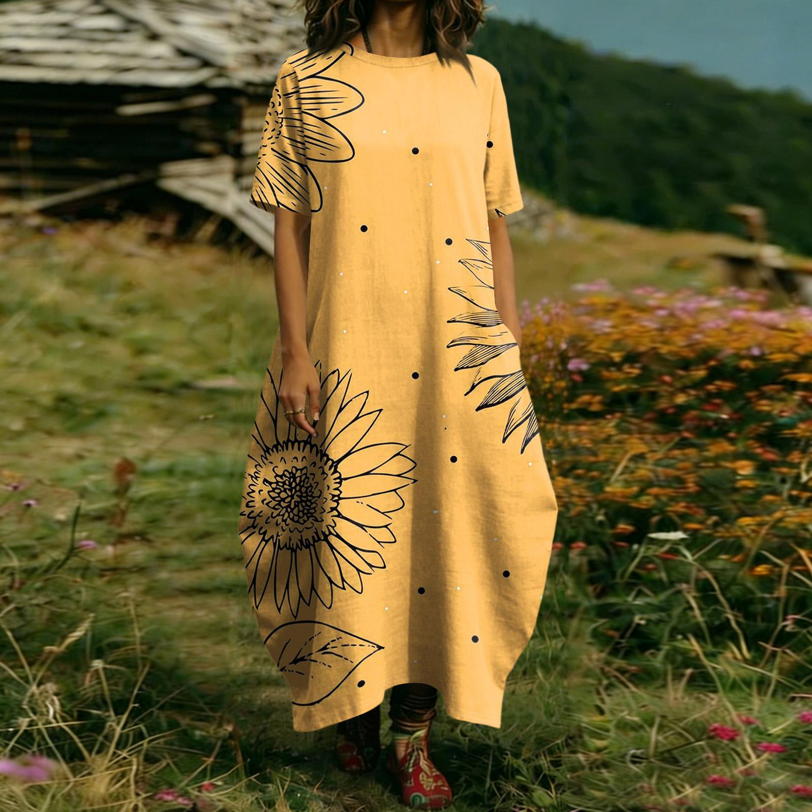 

Жіноча Модна Кольорова Сукня З Коротким Рукавом З Кишенею XL жовтий