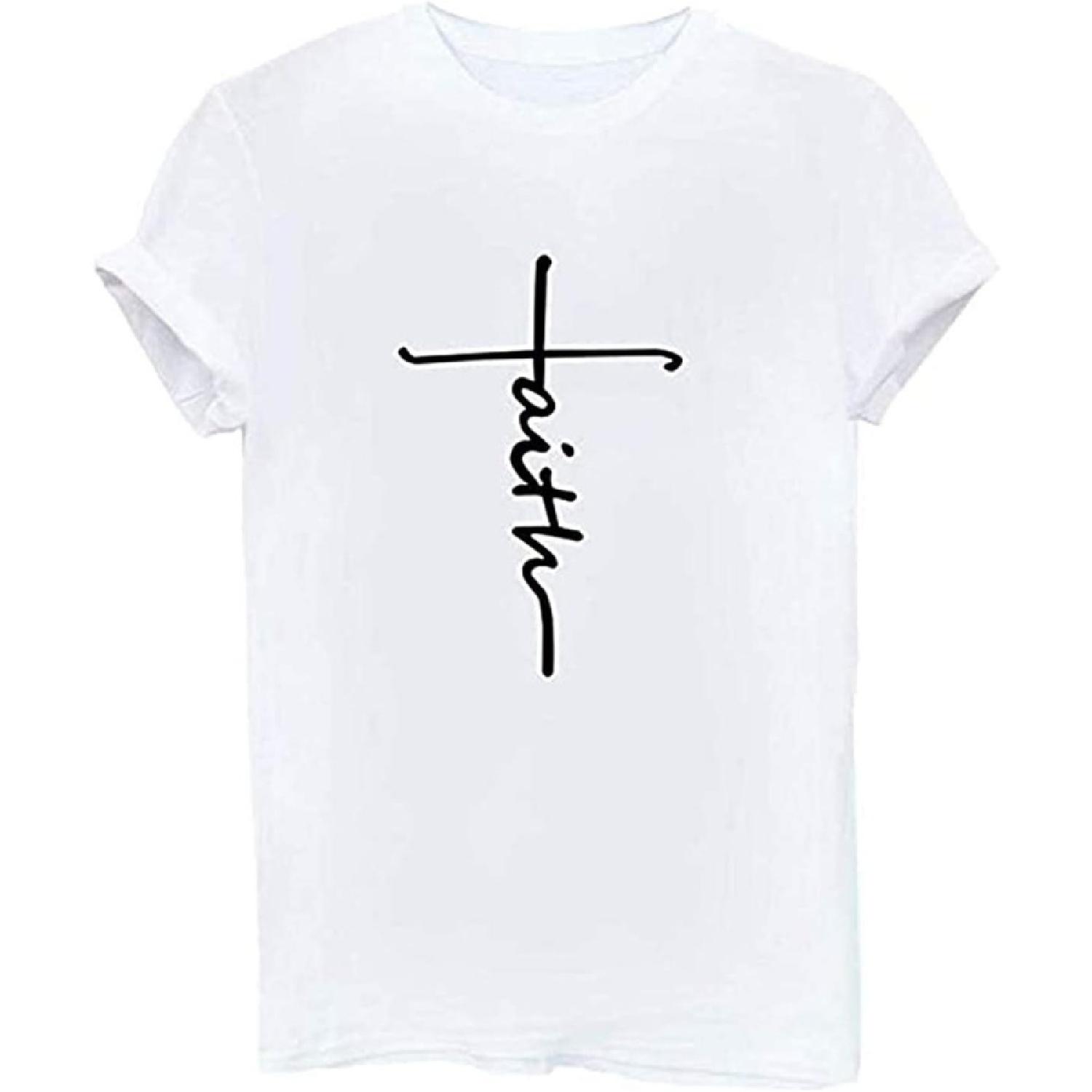 ALAPUSA Faith Shirts for Women Graphic Casual Short Sleeve Funny T-Shirts with Sayings S