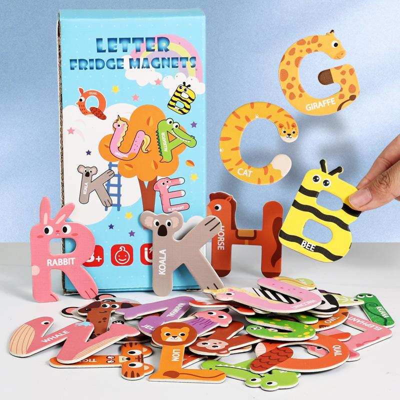 Children'S Early Education Magnetic Puzzle 26 Letters Animal Numbers Cognitive Stickers Refrigerator Magnetic Stickers Toys
