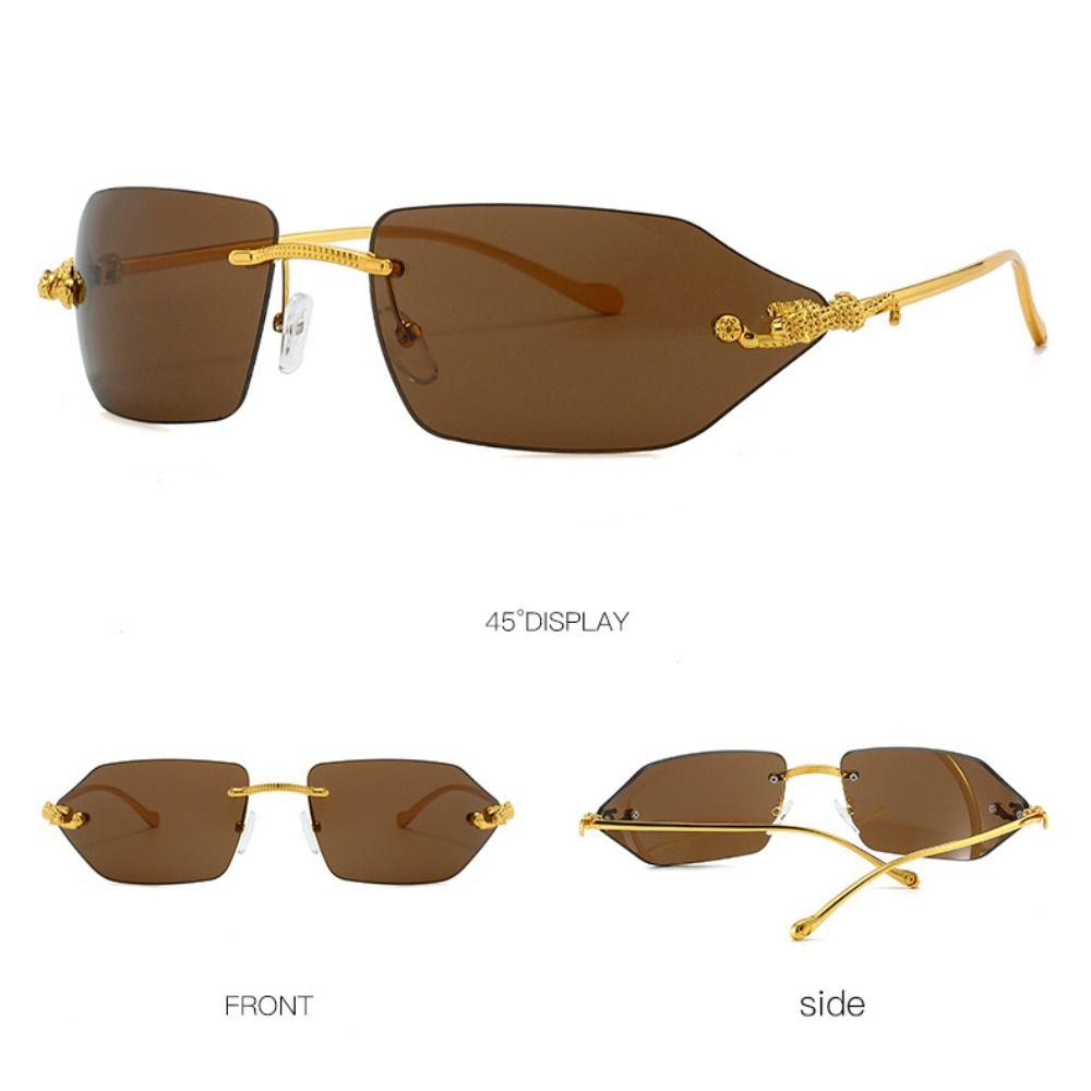 Fashionable Clear Rimless Rectangle Sunglasses Cheetah Decoration Shades Ocean Lens Sun Glasses Eyewear Uv400 Outdoor Sunglasses