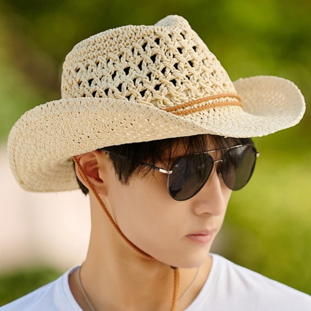 Ethnic Style Western Cowboy Hat Wide Brim Fisherman Hat Classic Sunscreen Straw Hat  Travel