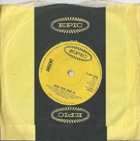 

7inch Record ARGENT - Hold Your Head Up EPC9135 Epic 1971 UK Rock Used