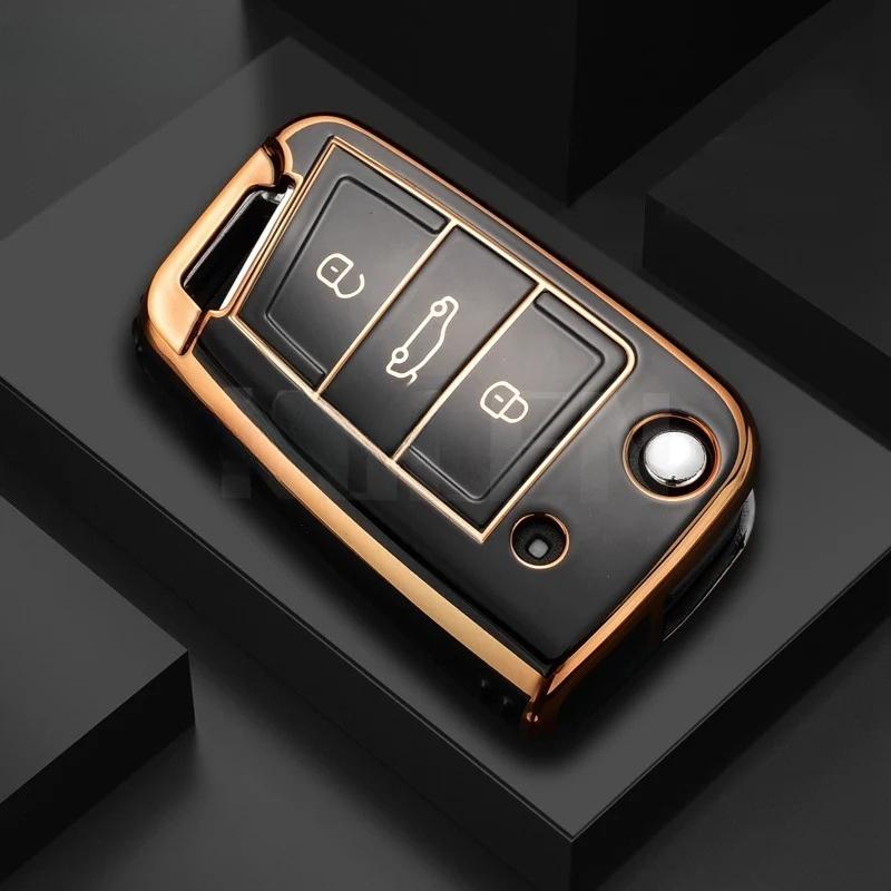 Fashion TPU Car Flip Key Case Cover Shell for VW Volkswagen Golf 7 MK7 Tiguan MK2 for Seat Ateca Leon FR 2 Ibiza Skoda Octavia