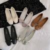 Cowhide Version of the Same Style, Frida Girl~ Classic Square Head Bow Shallow Mouth Exquisite Pearl Ballet Leather Shoes