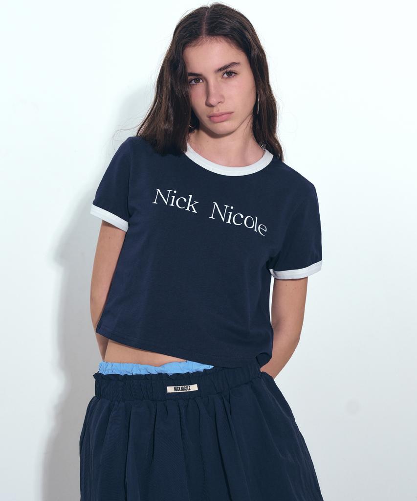 Nigaennikol Nicole Printing Ringer Crop Top_Navy White