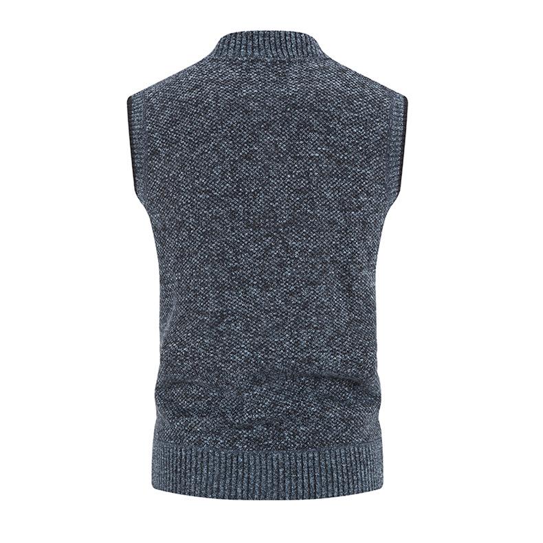 Pánský plusový sametový zahuštěný kardiganový svetr bez rukávů s výstřihem do V - Velká velikost, podzimní/zimní vesta pro středního věku a mladé pro běžné nošení