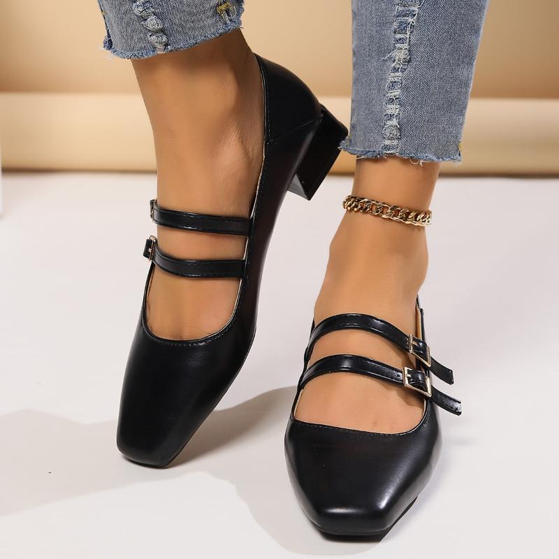 Fashion 2025  High Quality Spring Autumn Women's Double Buckle Mary Jane Shoes Patent Leather Dress Shoes High Heels Retro Women's Shoes