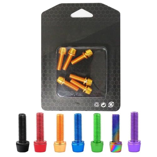 

HOOWDAMY 6pcs Stainless Steel Titanium Plated Hexagonal Hole Bicycle Bolt Bike Stem Hexagonal Bolt Stem Bolt Washer Assembly Tapered Head M5x18mm