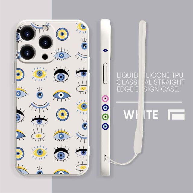 Custodia per Dolci Occhio Malvagio Blu e Oro Per iPhone 13 11 12 Pro Max 12 Mini X XR XS MAX SE 2020 7 8 6s Plus Silicone Quadrata Funda Capa