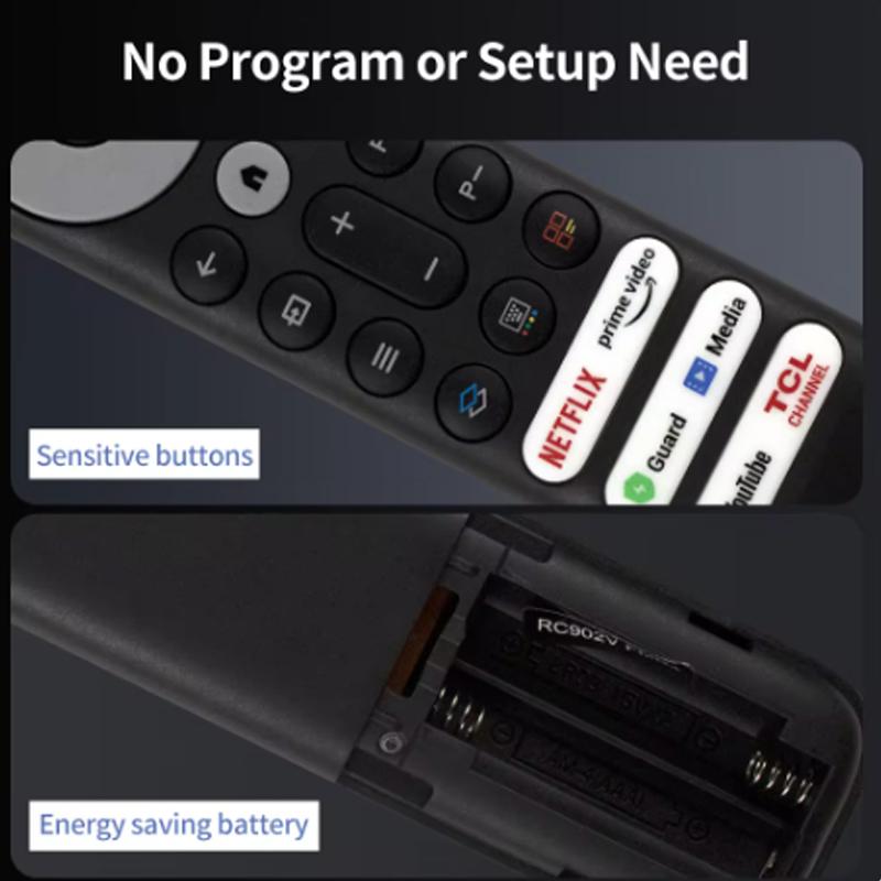 Telecomando di ricambio TCL RC902V per TV Smart TCL Android TV Mini-LED QLED 4K UHD con Netflix, Prime Video, YouTube, Guard