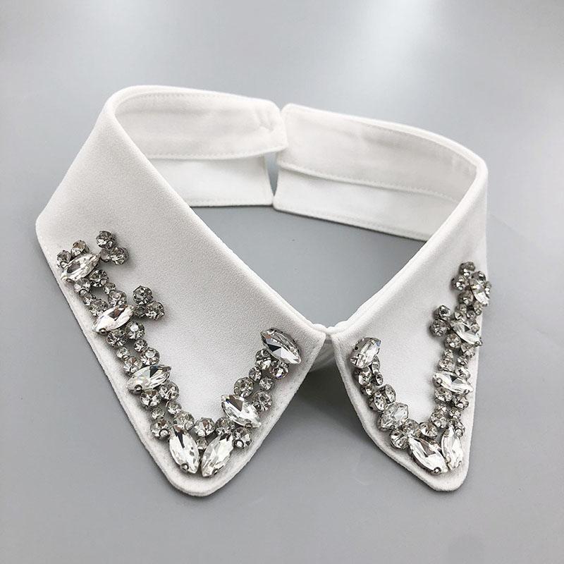 Retro Rhinestone False Collar Neckline Women Lapel Fake Collar Woman Embroidery Removable Detachable Tie Clothing Accessories