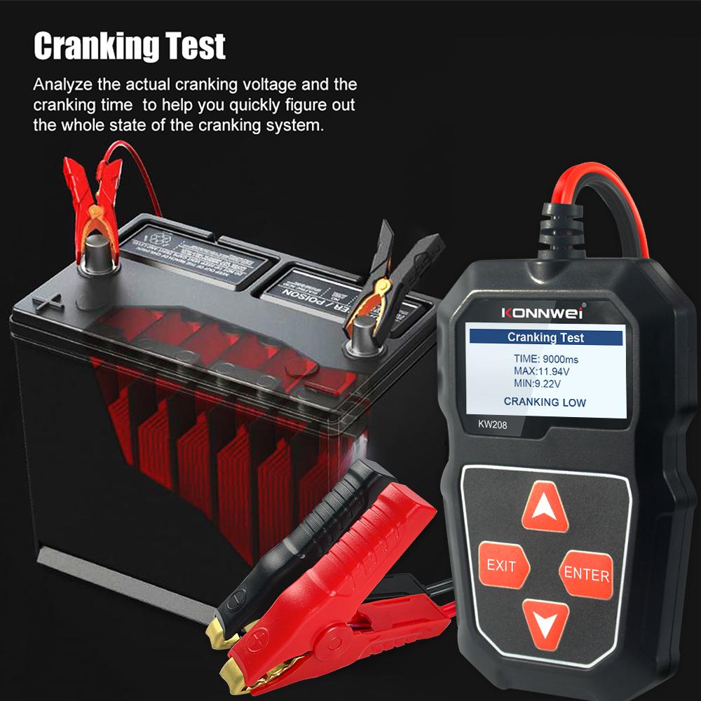 KONNWEI KW208 Battery Tester 12V Automotive Battery Charger Inspection Tools 100 to 2000CCA Cranking Charging Circut Analyzer