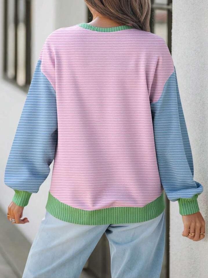 2026 Autumn/Winter Women's Round Neck Striped Long Sleeve Loose T-shirt