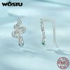 WOSTU 925 Sterling Silver Vintage Snake Ear Cuffs Ear Clip Earrings Shiny CZ Animal Ear Studs Party Wedding Jewelry Punk Gift