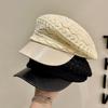 Women'S Summer Fashionable Breathable Hollow Beret Octagonal Hat Thin Leather Splicing Versatile Styling Accessory