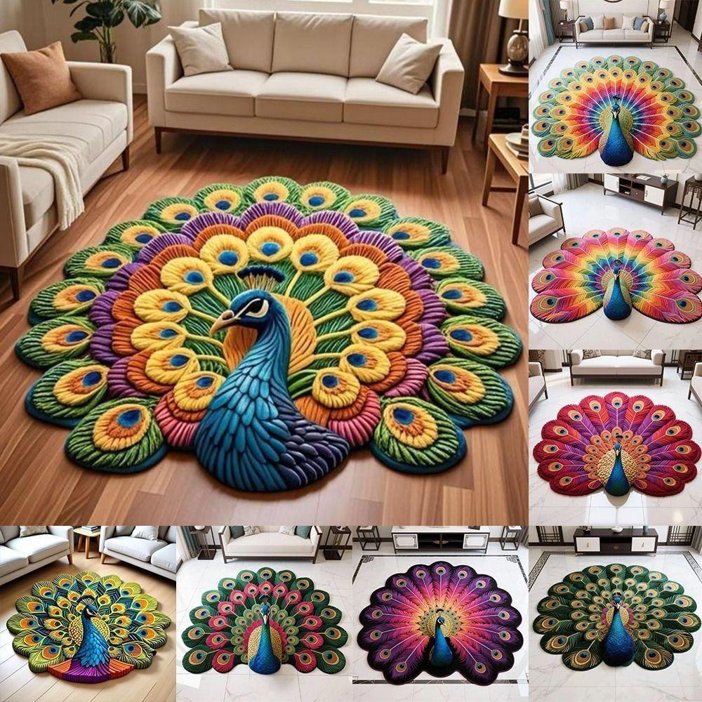 Soft Peacock Carpet Non-slip Bathroom Floor Mat Portable Blanket  for Living Room Tea Table Bedside