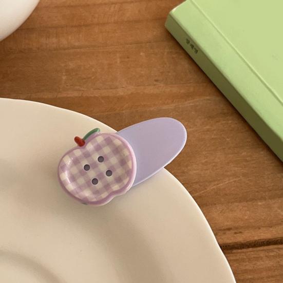 4Pcs Girl Hairpins Macaron Cream Color Plaid Pattern Fruit Button Design Hair Clips Lightweight Stable Grip Scalp-friendly Hair