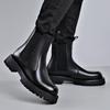 Trendy Men's Elastic Sock-Fit Chunky Sole Boots, Round Toe High-Top Martin Style, Inspired by Xiaohongshu Live Broadcast.