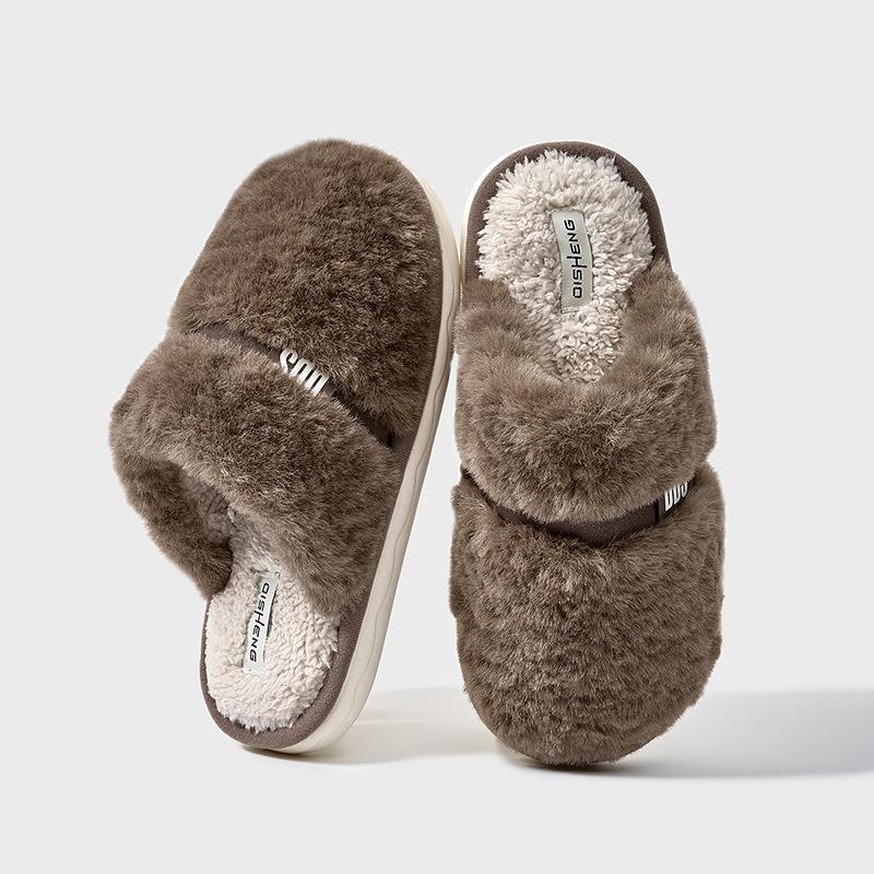 Autumn and Winter Cotton Slippers Couple Indoor Home Simple and Comfortable Non-slip Warm Soft Velvet Cotton Mop Men and Women