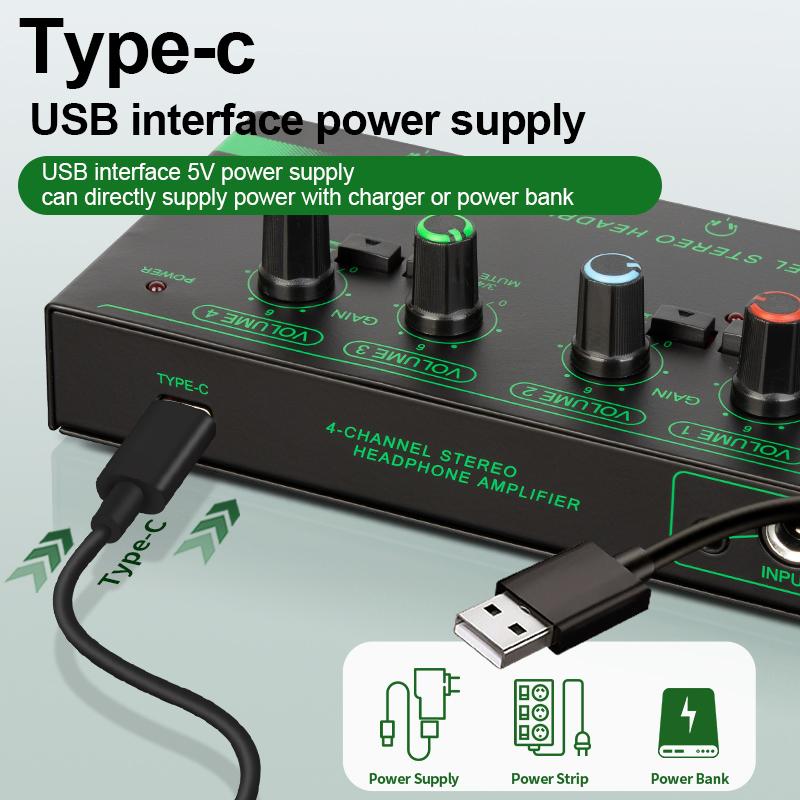 4/6 Channels Mini Audio Stereo Headphone Amp Volume Control Ultra Low-Noise Audio Mixer 6.35/3.5mm Input for Stage and Studios