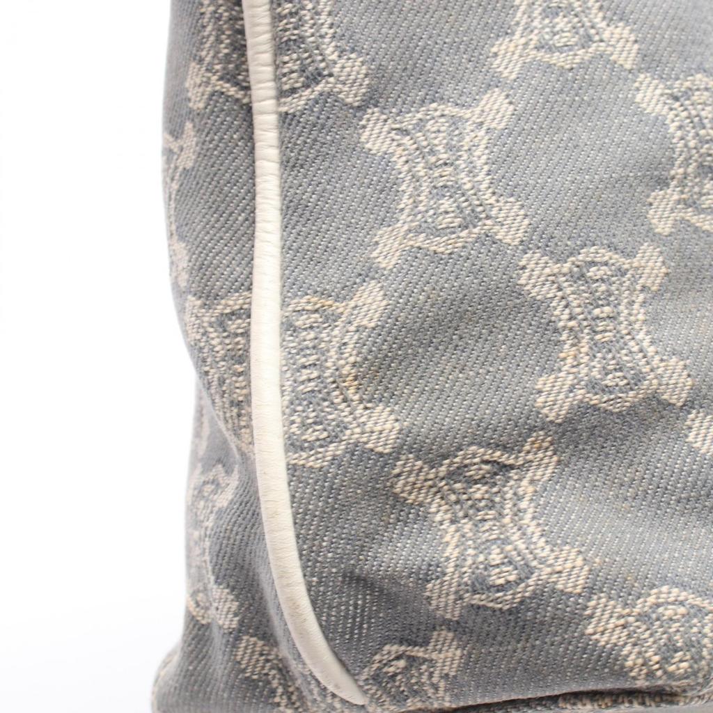 Used CELINE Paris Macadam Tote Bag denim leather Blue White Used Women