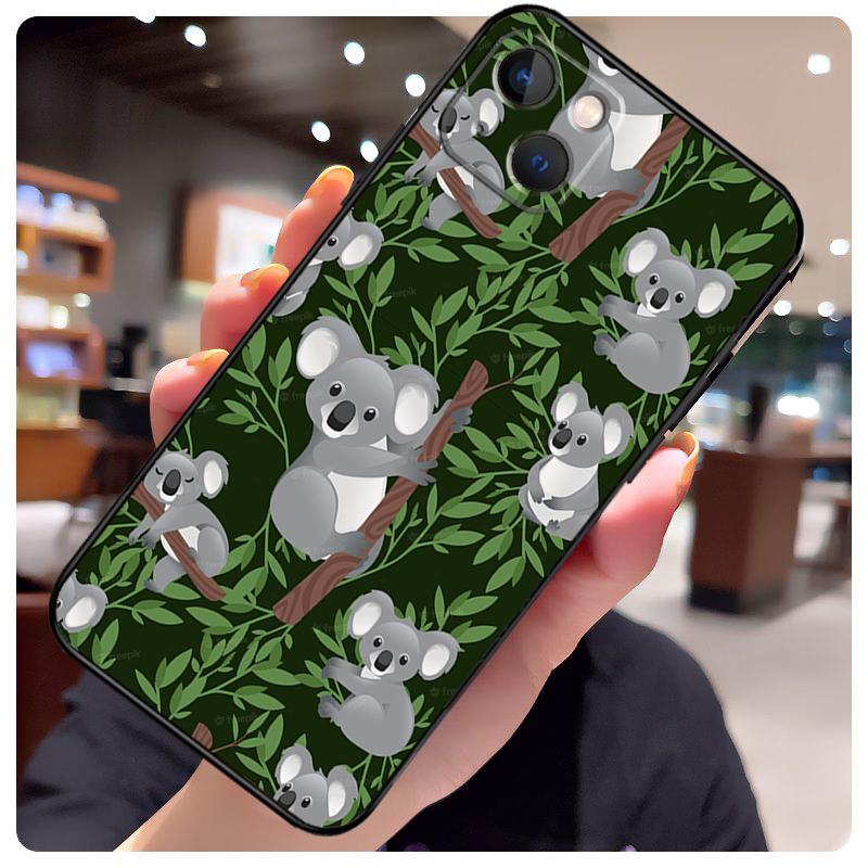 Cartoon Painting Animal Koala Phone Case For iPhone 16 11 12 13 Mini 14 15 Pro Max X XS Max XR Plus Cover Bag