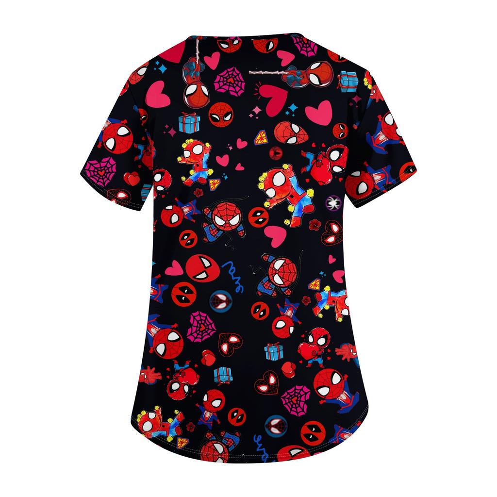 Women's Fashion V-neck Short Sleeve Workwear With Pockets Printed Tops