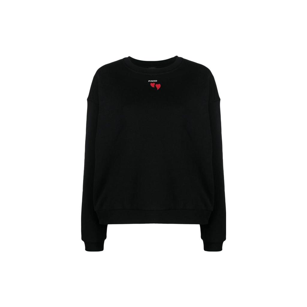Pinko Solid Color Logo Heart Embroidery Round Neck Sweatshirt Women Sweatshirt Black 102199A1TM-Z99
